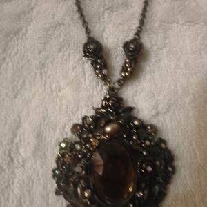 1970 Vintage Western Germany Brown Amber Art Glass Faux Pearl A&B Crystal